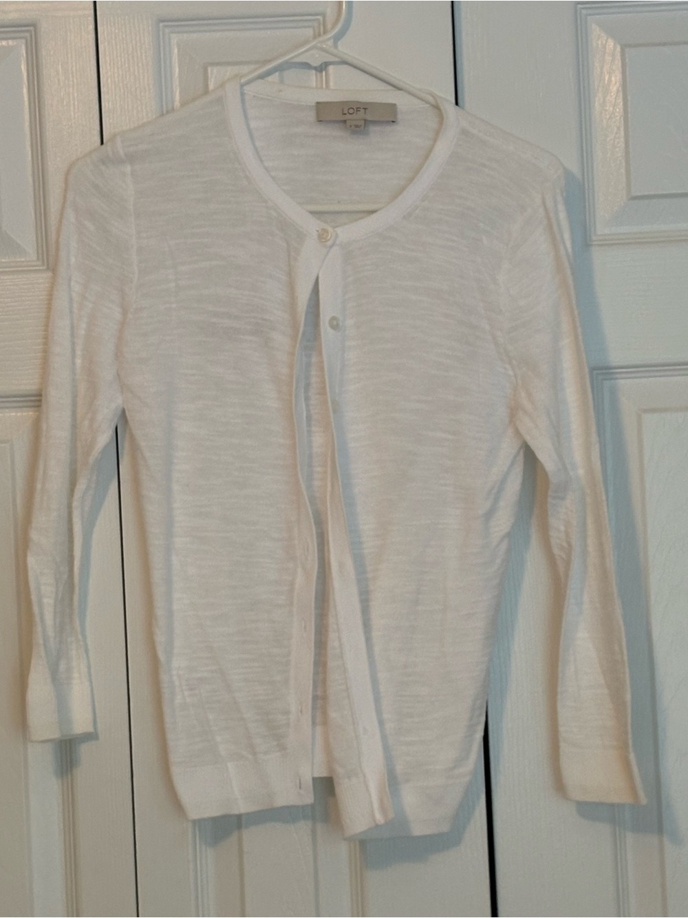 LOFT White Lightweight Round-Neck Button Cardigan